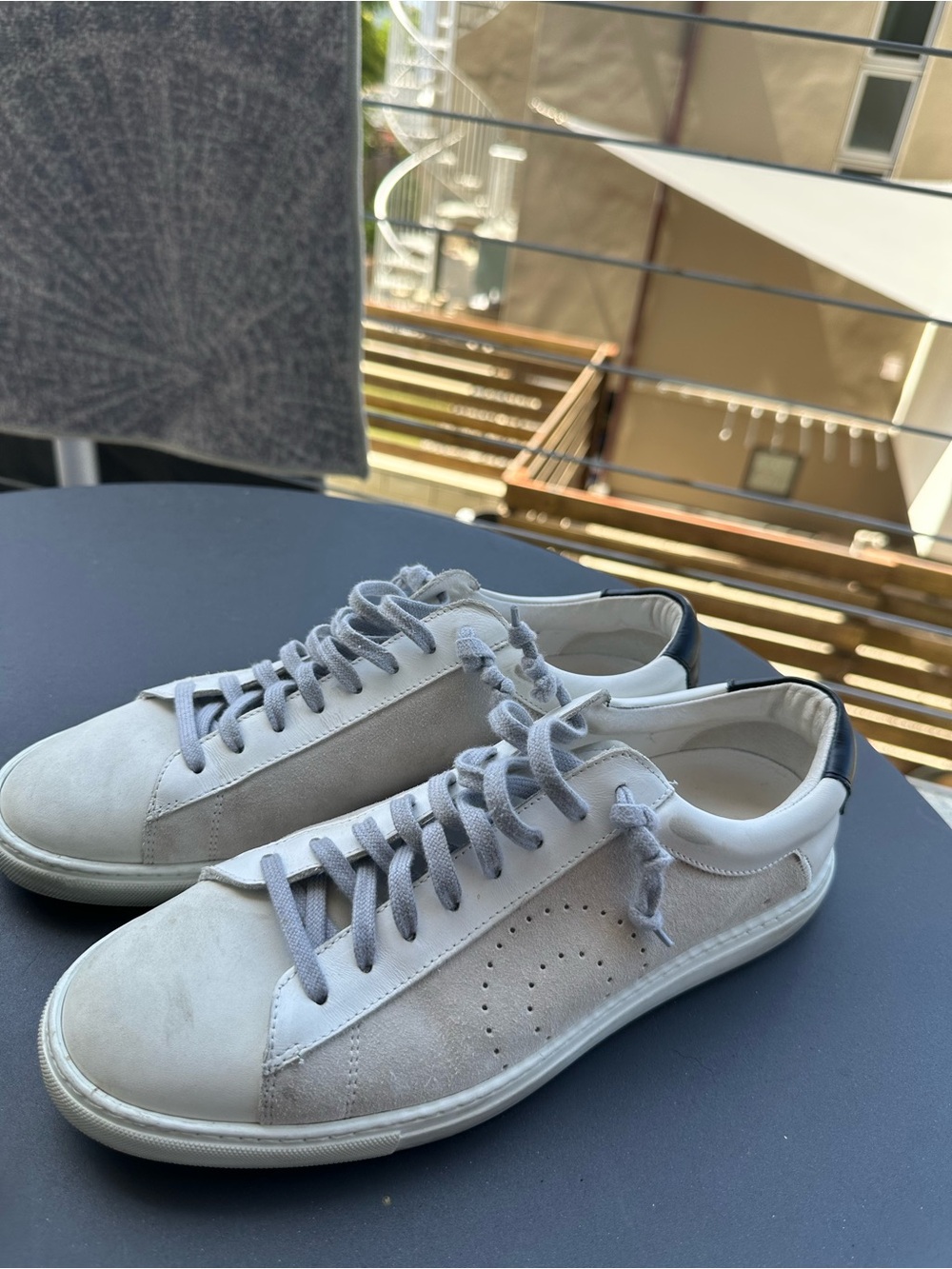 Oliver Cabell Light Gray and White Low-Top Sneakers